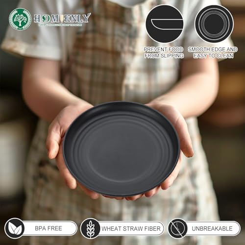 Homienly Black Small Plates | 5.7" Unbreakable Melamine Appetizer & Dessert Plates, Chic Wheat Straw Salad Plates | For Sushi, Cocktails, Bread & Side Dishes -Set of 8, Black - color: Black, size: 5.7 Inch