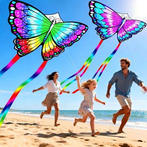 2 Pack Patriotic Eagle & Dragon & Butterfly Kite for Kids and Adults, Easy to Fly Huge Kites for Kids Ages 4-8 8-12 with 328FT String for Beach Park Easter Gift Outdoor Games and Activities - style: 2 Pack Butterfly Kites