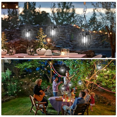 Solar Powered Lights Outdoor Waterproof Hanging Lights for Outside 15" Metal Solar Lanterns Decorative Outdoor Garden Yard Patio Pathway Decor 2 Pack,Cool White