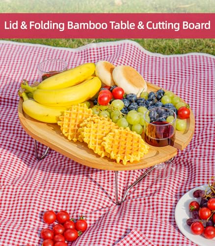 Picnic Basket for 2 with Table and Blanket Collapsible Cooler Bag Insulated Picnic Set for Beach Picnic Hamper Picnic Date Essentials for Outdoor Picnic Accessories Wedding Gift/Bridal Shower Gift - color: Red and White Lining