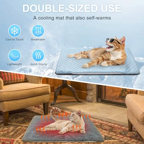 BEAUTYZOO Cooling Mat for Cats & Dogs -26" X 17" Ice Silk Cat Cooling Mat, Dual Sided Cool Pad for Crate Kennel, Indoor Kitten Cool Sleeping Bed for Summer, Arc-Chill Cool Fiber Q-MAX >0.45 Washable