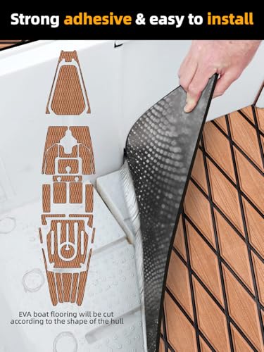 FOCEAN Boat Flooring EVA Foam Boat Decking Marine Mat Non-Slip Self-Adhesive Flooring Sheet for Motorboat Jon Boats Bass Boat Kayak RV Floor, 94.5''x 15.7'', Brown with Black Lines - color: Brown With Black Seam Lines, size: 94.5"L x 15.7"W x 0.2"Th