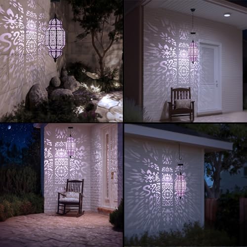 18 Inch High Large Hanging Solar Lights Outdoor Garden Decor, Decorative Waterproof Plastic Moroccan Solar Lantern Lamp, Outside Decorations for Patio Yard Porch Decor, Gardening Gifts for Women Mom - color: Black Purple, size: 1pack