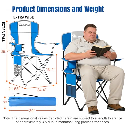Oversized Camping Chairs, 500 LBS Capacity Folding Chair, High Back Camping Chair for Adult, Portable Outdoor Camping Chair with Wide Cup Holder and Side Pocket for Hiking Fishing Sports(Blue Grey) - color: 500lbs Blue Grey, size: Oversized