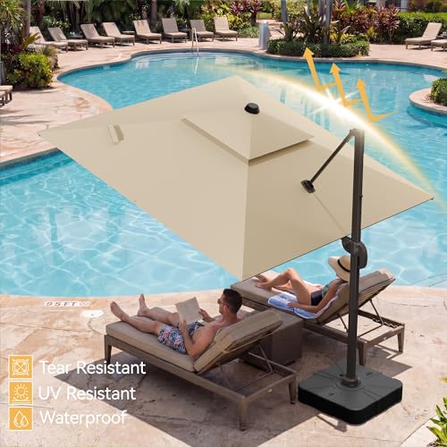 10x10 FT Patio Umbrella, Large Cantilever Double Top Heavy Duty Offset Umbrellas with 360° Rotation, Outdoor shade for Garden Deck Pool, Beige - color: Beige, size: 10x10 FT