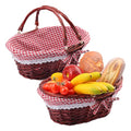 2 Pack 12.6 Inch Brown Wicker Basket with Checkered Lining, Oval Wicker Woven Basket with Handle, Willow Woven Picnic Baskets for Picnic, Camping, Party(Small) - size: 2 Pack 12.6in Brown