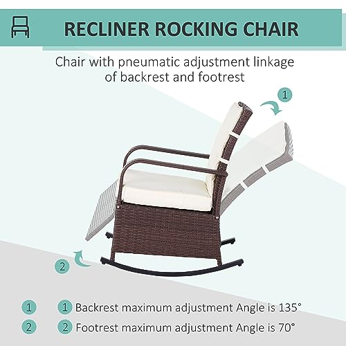 Outsunny Wicker Outdoor Rocking Chair, Patio Recliner with Adjustment Backrest, PE Rattan Lounge Chair with Adjustable Footrest and Cushions for Garden, Backyard, Porch, Beige - color: Multi Color