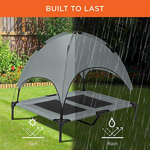 Best Choice Products 36in Elevated Cooling Dog Bed, Outdoor Raised Mesh Pet Cot w/Removable Canopy Shade Tent, Carrying Bag, Breathable Fabric - Gray - color: Gray, size: 36in