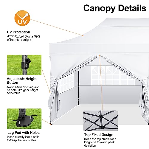 COBIZI 10x20 Pop up Canopy Tent 10x20 Canopy with 6 Sidewalls Waterproof Heavy Duty Commercial Canopy Tent for Parties Outdoor Garden Gazebo, Carry Bag with Wheel(10x20ft, White) - color: White, size: 10X20FT 6 Sidewalls