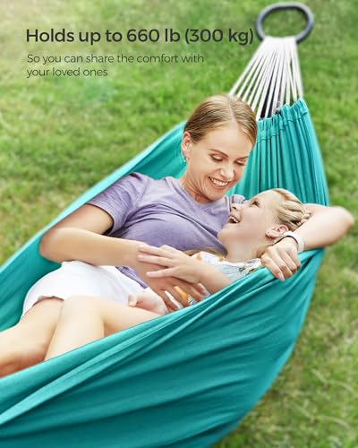 SONGMICS Double Hammock, 98.4 x 59.1 Inches, 660 lb Load Capacity, with Compression Bag, Mounting Straps, Carabiners, for Terrace, Balcony, Garden, Outdoor, Camping, Turquoise UGDC15BU - color: Turquoise