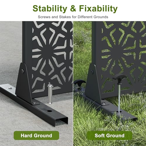 Casaphoria 72" H x 47" W Metal Outdoor Privacy Screen, Freestanding Decorative Divider for Patio, Deck, Balcony, and Garden with Stable Base, Black Gene - color: Black Gene