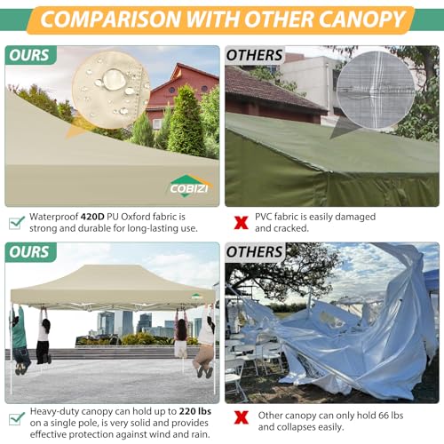 COBIZI 10x15 Heavy Duty Pop up Canopy with 4 Sidewalls, Canopy Tent with Mosquito Netting, Easy up Screen Party Tents for Parties Wedding Patio Backyard Commercial Gazebo with Handbag, Khaki - color: Khaki, size: 10x15ft(standard)