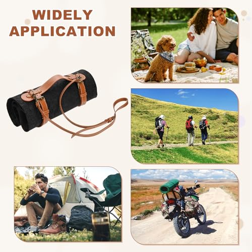 M METERXITY 1-Pack Outdoor Picnic Blanket Carry Strap, 22.8" Portable PU Leather Handle Belt Carrier with Adjustable Straps for Camping/Picnics/Travel, Motorcycle Bedrolls Carrier [Brown] - size: 22.8"