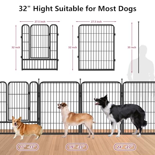 Dog Playpen 32 inch 10 Panels Portable Pet Fence Outdoor for Yard Indoor Dog Pen for Medium/Small Animals, Large Pet Puppy Playpen Heavy Duty Pet Fence for RV Camping, Yard - color: Black-23ft, size: 32 inch