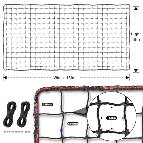 BaseGoal Baseball & Softball Backstop Nets, Heavy Duty Sports Practice Nets, Sports Netting Barrier,DIY Ball Net,Hitting Net for Baseball, Hockey, Soccer, LAX and More - size: 15x15ft