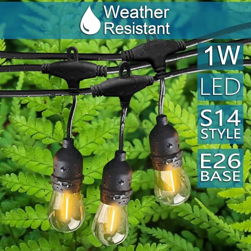 Banord Outdoor String Lights, 105FT Waterproof Patio Lights with 1W Dimmable LED Bulbs, Hanging String Lights for Outdoor Backyard, Garden, Deck, Porch, Gazebo, Balcony, Camping, Party(Black) - color: Black, size: 105FT