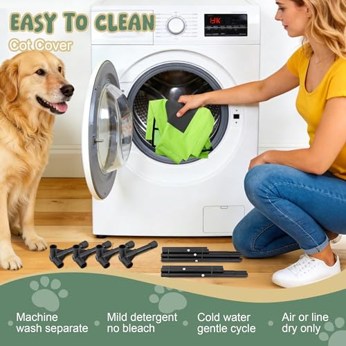 Elevated Dog Bed for Large Dogs - Outdoor Cooling Cot with Washable Breathable Mesh, Portable Raised Pet Bed with Non-Slip Feet & Waterproof Teslin, Heavy Duty & Chew Proof for Camping (Green, Medium) - color: Green, size: Medium 34"L x 24"W x7"H