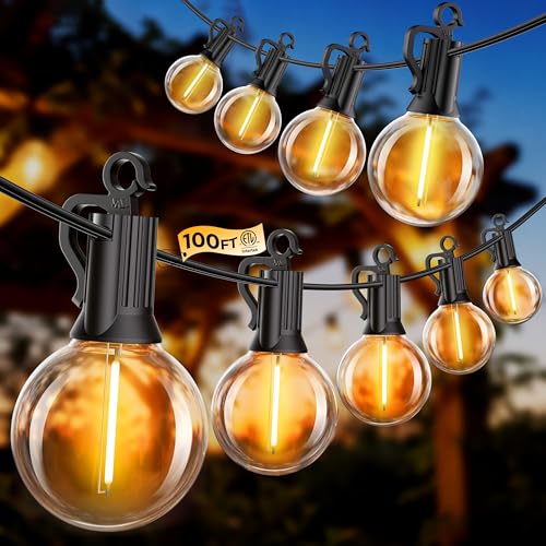 Outdoor String Patio Lights 100FT 50 LED String Lights Waterproof Connectable Shatterproof Hanging Outside Light Backyard Porch Deck Balcony Garden Yard Decor Lighting Edison Bulbs 2200K - size: 100ft