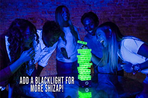 ShiZap! - Electric Shock Stacking Block Game, Plastic Tumble Tower Blocks, Shocking Tweezers, LED Base That Plays Suspenseful Music, Family Fun Party Games for Teenage Boys, Girls, Adults