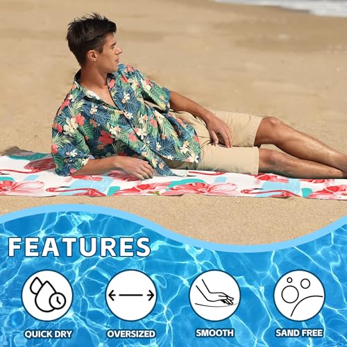 Hibiscus Beach Towel,Tropical Flamingo and Red Hibiscus Lightweight Compact Sand Free Quick Dry Oversized Pool Swimming Towels for Girls Women Adults,29.5"×59" - color: Tropical Flamingo and Red Hibiscus