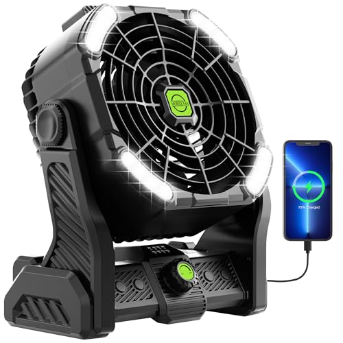 Battery Powered Fan, 20000mAh Coldless Fan Rechargeable Fan Portable,270°Head Rotation Camping Fan with LED Light & Hook,Quiet USB Table Fan Battery Operated Fan Camping Fan for Tents Black X26 - color: X26 Black