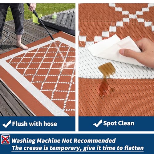 Garvee Outdoor Patio Rug 9x18 Waterproof Reversible Mat Boho Large Outdoor Plastic Straw Rug with 4 Stakes and Starage Bag Modern Portable Area Rug for Camping Porch Deck Rv Balcony Backyard Beach - color: Geometric|terracotta, size: 9' x 18' (Rectangular
