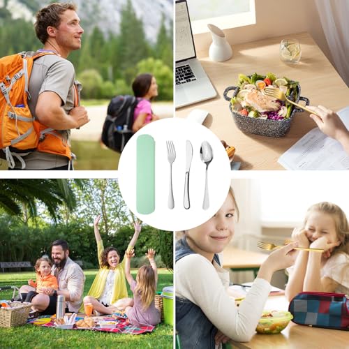YUDANSI Travel Utensils Set (3pc Stainless Steel Reusable With Case)(Dishwasher Safe Knife Fork Spoon For Picnic Camping School Work Lunch Box) Portable Cutlery Set Green - color: Green