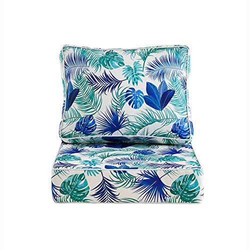 ARTPLAN Deep Seat Outdoor Patio Chair Cushions,2-Piece Seat and Back Cushion Set 24x24x6 and 18x24 Inches,Square,Floral,Blue White Flowers - color: Blue White