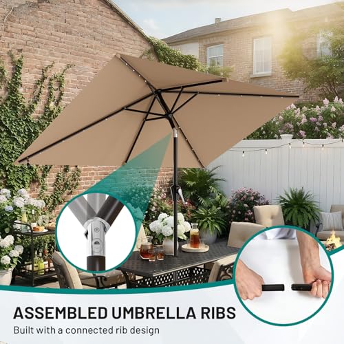 AreShark 6.5' x 10' Rectangular Patio Umbrella with Solar Lights, Solar Powered Lighted Market Umbrella w/Tilt and Crank, Outdoor Table Umbrella for Garden, Deck, Backyard, Pool and Beach, Beige - color: Beige, size: 6.5 X 10 FT