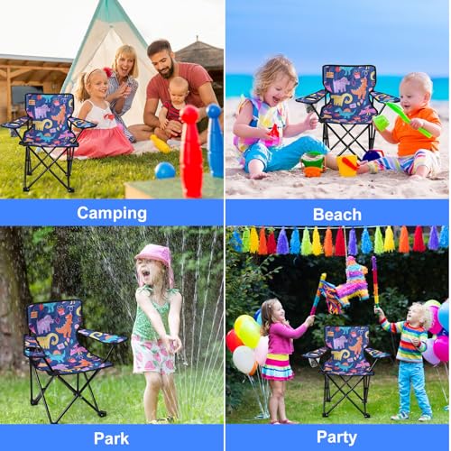 KABOER Kids Outdoor Folding Lawn and Camping Chair with Cup Holder and Carrying Bag, Children's Camping Chairs - color: Multicolor Dinosaur