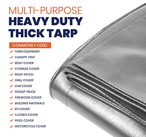 Heavy Duty 10 Mil Tarp Cover, Waterproof, UV Resistant, Rip and Tear Proof, Poly Tarpaulin with Reinforced Edges for Camping, Roof, Patio, Pool, Boat. (Silver/Black 6′ X 8′) - color: Silver/Black-10 Mil, size: 6′ X 8′