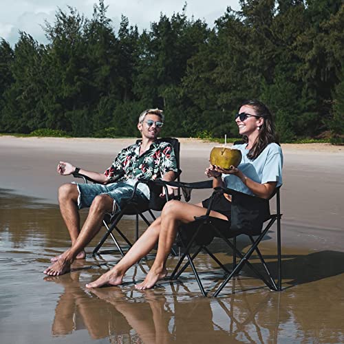 KingCamp Oversized Heavy Duty Camping Chairs 2 Pack, Padded Compact Folding Portable Chair with Cooler Cup Holder Side Pocket for Outdoor Sports Lawn Backyard Backpack Supports 300 lbs, Blue - color: Blue, size: 2 Pack