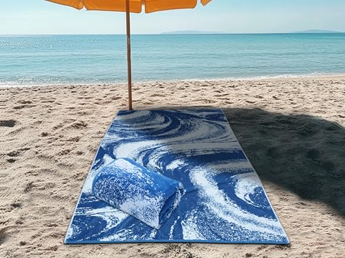 COTTON CRAFT Oversized Beach Towels - 2 Pack XXL 35x84 - Summer Wave - The Big Kahuna 7 Foot Extra Large Beach Blanket Towel - Big & Tall - 100% Cotton Jacquard Velour Soft Pool Bath Towel - Blue - color: Surf Blue, size: 2 Pack - 35x84