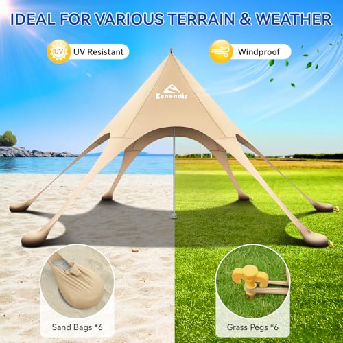 Beach Tent Sun Shelter & Portable Beach Canopy UPF 80+ UV Protection, Beach Shade Canopy with 6 Sandbags, Sand Shovel Ground Pegs for Outdoor Camping, Picnics (12x12 Ft, Beige) - color: Beige