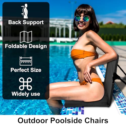 2 Pack Foldable Seat for Poolside Chairs, Portable Outdoor Poolside Chairs for Edge of Pool, Beach Chair, SwimmingPool Accessories, Pool Seats for Edge,Beach Camping Picnic Lawn Accessories-Black - color: Black(2 Pack)