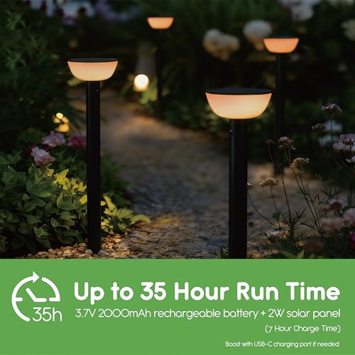Basin Series - 24.5" Solar Pathway Lights - Walkway Lights for Outside - PIR Sensor & Three Lighting Modes - Rechargeable Battery Lasts Up to 35 Hours - 2700K - Dark Sky Friendly - 4 Pack - size: 4 Pack Pathway Lights