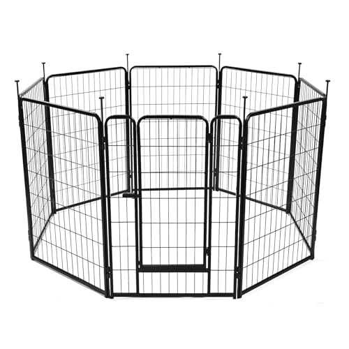 Amazon Basics Dog Playpen, 8 Panels Metal Fence with Door, Foldable for Indoor and Outdoor Use, Suitable for Small to Medium Sized Dogs, 36 Inch Height, Black - style: 8pcs-36"