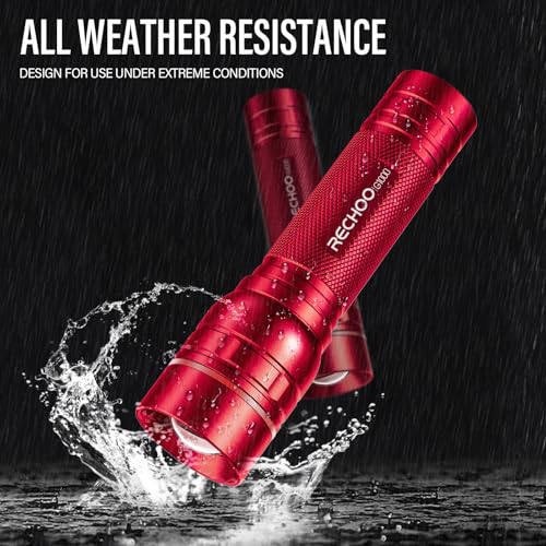 RECHOO Rechargeable Flashlights High Lumens, G1000 Super Bright Flash Light, Small Zoomable LED Flashlight with 3 Lighting Modes, Portable Tactical Flashlight, Gift for Women(Battery Included)-Red - color: Red, size: 1 Pack
