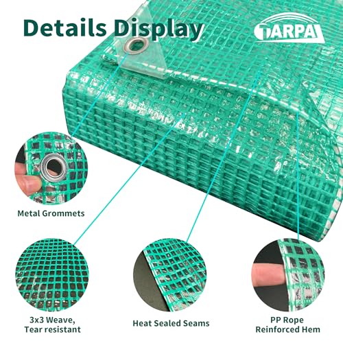 TARPAL 6'x20' Clear Green Tarp Heavy Duty Waterproof 12mil with Grommets or Zip Ties for Large Greenhouses for Outdoors Garden,Farm,Chicken Coops - color: Clear Green Leno Tarp, size: 6x20ft-Finished size