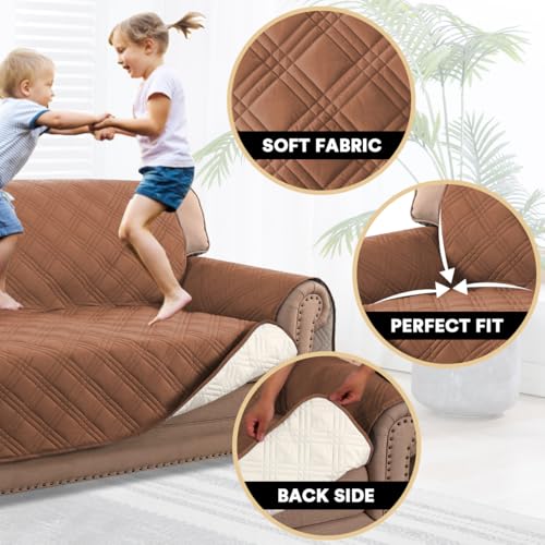 PrinceDeco 100% Waterproof Loveseat Covers for 2 Cushion Couch Sofa Covers Waterproof and Washable Sofa Slipcover with Side Pocket Furniture Protector with Elastic Straps(Loveseat 48", Terracotta) - color: Terracotta, size: Loveseat