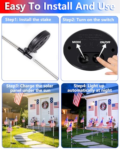 8 Pack American Flag Solar Lights Outdoor, 4th of July Decorations Red White and Blue Star Lights, 2 Modes Waterproof Solar Patriotic Lights for 250th Anniversary Independence Memorial Day Garden Yard - color: Red White and Blue-Flag, size: 8 Pack