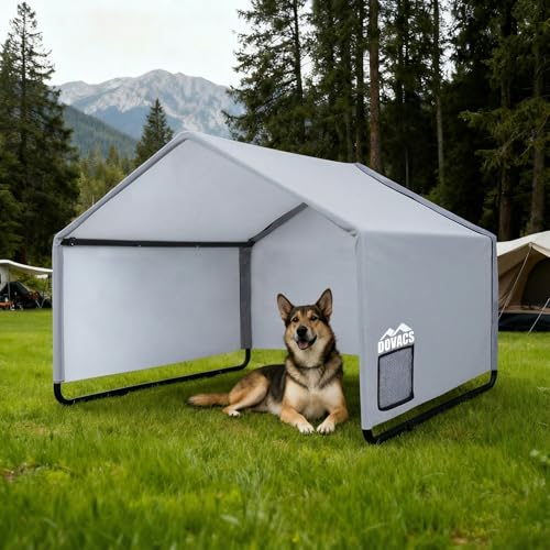 3 in 1 Extra Large Dog Canopy Outside,All-Season Outdoor Dog Shade XL with Roller Shutters and Removable Door,Pet Shelter Tent for Chicken Livestock 4'x 4'x 3.3' Winter & Summer and Rain - color: Grey