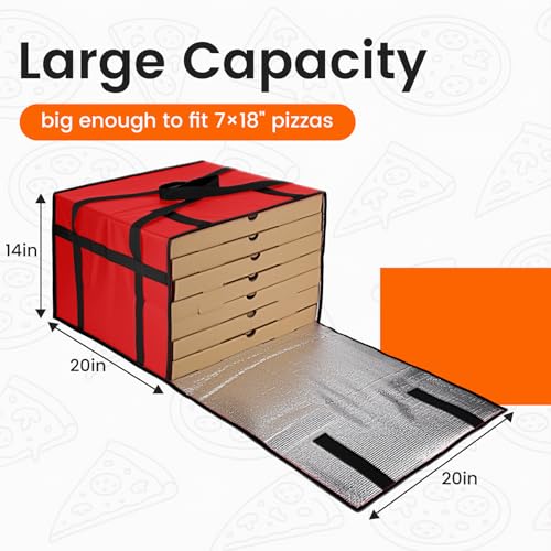 Bodaon Pizza Bags for Delivery, 20" x 20" x 14" Pizza Warmer Bags for Carry Hot, Insulated Pizza Delivery Bag for Commercial Use, Pizza Carrier for Food Catering, Food Delivery Accessories, Red - color: Red, size: 20" x 20" x 14"H