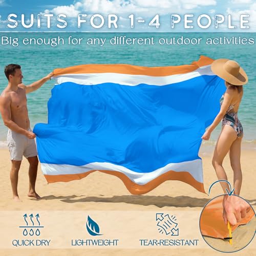 BYDOLL Beach Blanket 78''×81'' 4-7 Adults Oversized Lightweight Waterproof Sandproof Beach Blanket Large Picnic Mat for Travel Camping Hiking Picnic - color: Blue Orange, size: 78"X81"