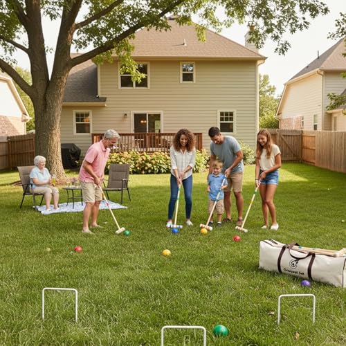 Croquet Set 35'' with Wooden Mallets, Colored Balls, Sturdy Carrying Bag for Adults &Kids, Perfect for Lawn,Backyard,Park and More - size: Croquet Set-35''