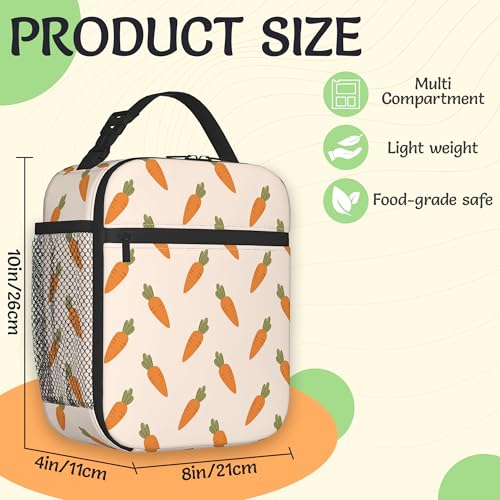 Carrot Print Lunch Bag for Kids,Easter Vegetable Insulated Lunch Box for Women, Large Capacity with Mutiple Pockets Gilrs Boys School Thermal Bag for Work,Picnic,Hiking - color: Carrot Print