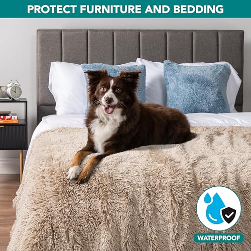 PetAmi Waterproof Dog Blanket for Couch, Queen Bed & Furniture,Reversible Sherpa & Faux Fur Pet Blanket, Leakproof Throw for Large Dog Cat, Washable Soft Calming Sofa Protector (90x90 Taupe) - color: Taupe, size: Queen (90x90)
