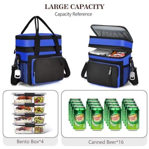 Lunch Box & Lunch Bag for Men Women, Large Insulated Adult Lunch Box, Leakproof Cooler Lunchbox with Bottle Opener for Work Picnic Beach, 16L, Sapphire Blue - color: Blue & Black