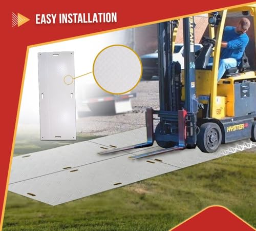 Mytee Products 4' x 8' White Ground Protection Mats with Diamond Plated Tread Design - High Density Polyethylene Mat, Easily Supports 90 Ton Loads on Lawns, Dirt, and Any Other Areas - color: White, size: 1 - Pack