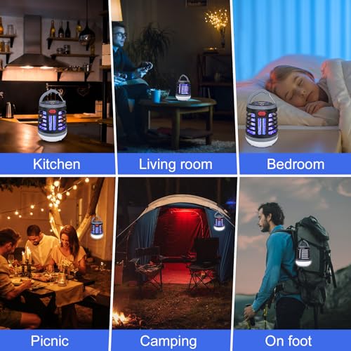 3 in 1 Indoor Bug Outdoor Mosquito Zappers, USB Rechargeable Mosquito Killer Portable Waterproof, LED Lantern Fly Zappers Camp Light Emergency Light for Home, Backyard, Camping Patio - 2 Pack